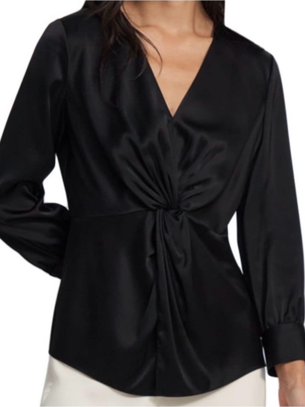 Theory Black Twist-Knot V-Neck Long-Sleeve Blouse - Picture 2 of 5